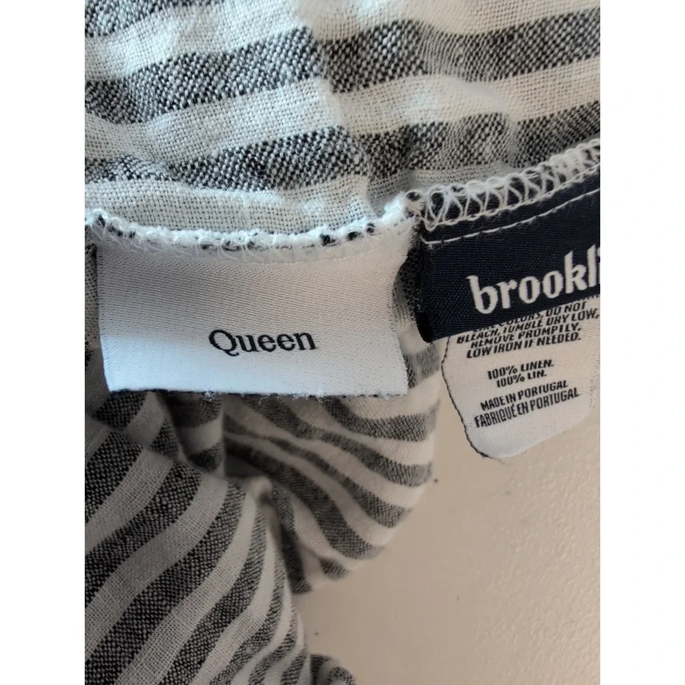 Brooklinen 100%  Linen Fitted Sheet Queen neutral gray striped + 1 case Portugal